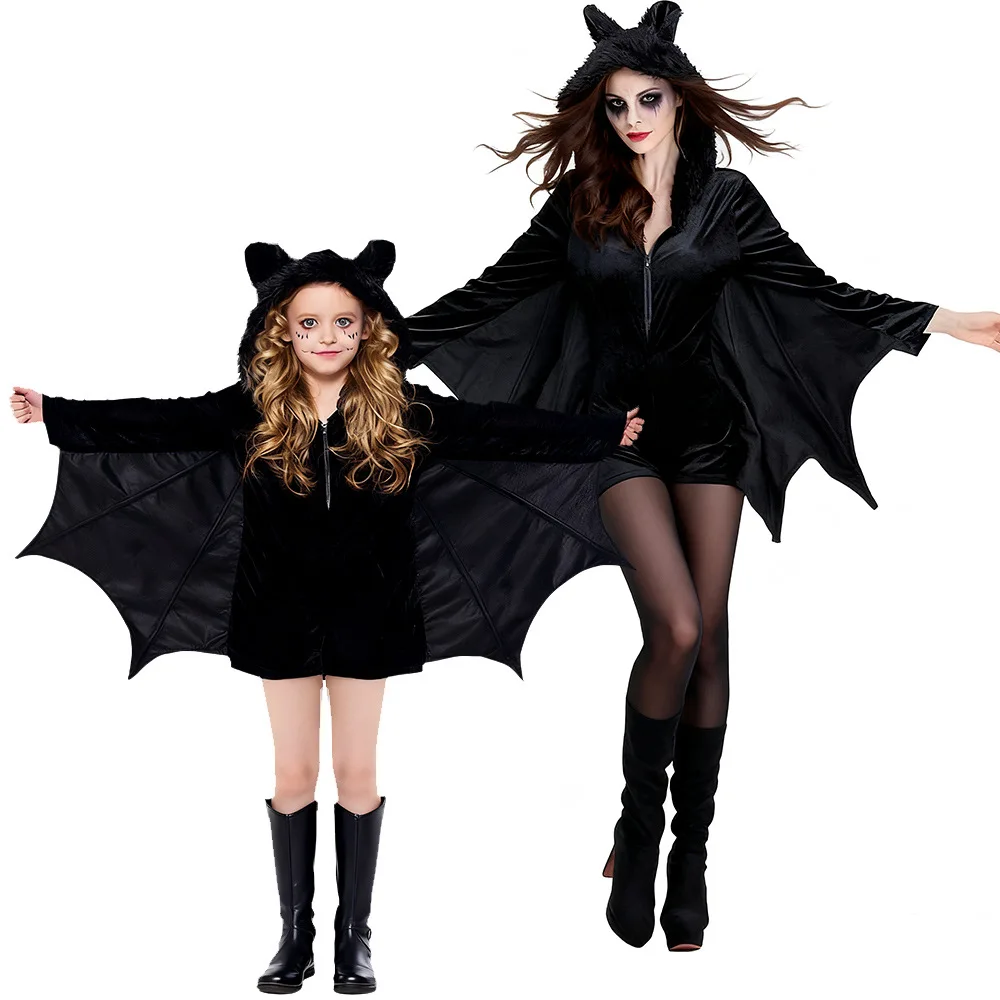 

Halloween Coatume Cosplay Bat Black Irregular Jumpsuit Stage Performance Theme Party Role Playing Parent Child Outfit