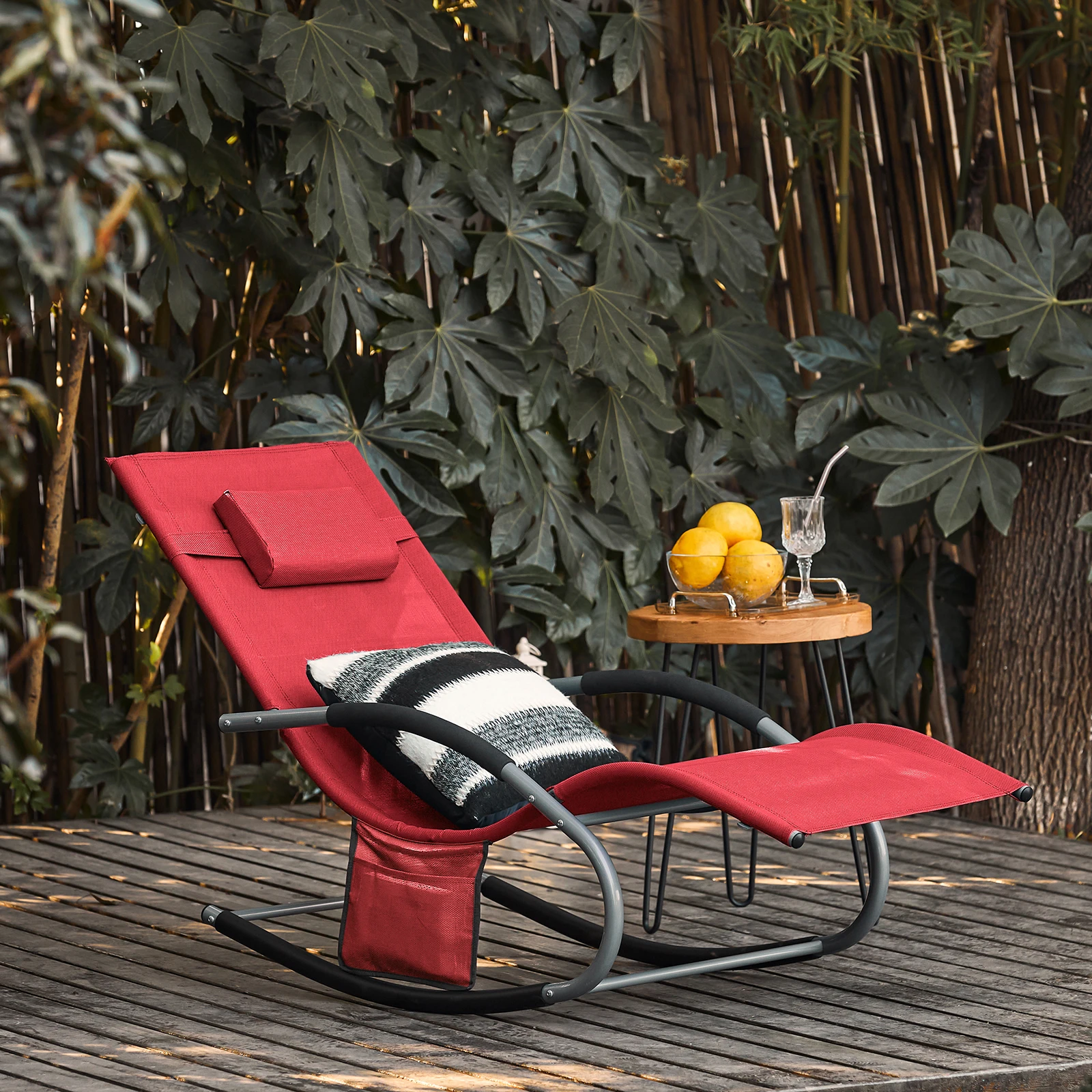SoBuy OGS28 Sonnenliege Gartenliege wetterfest Liegestuhl Schaukelstuhl mit Kopfkissen Outdoor Terrasse Balkon Camping bis 150kg – Detail 31
