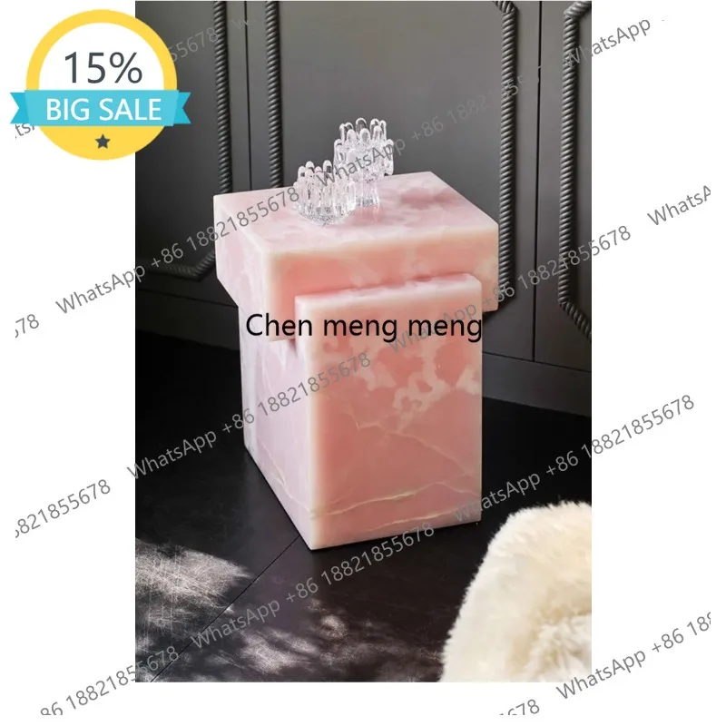 

L07 White marble side table, square removable bedside table, natural jade bedside table, living room and bedroom decoration