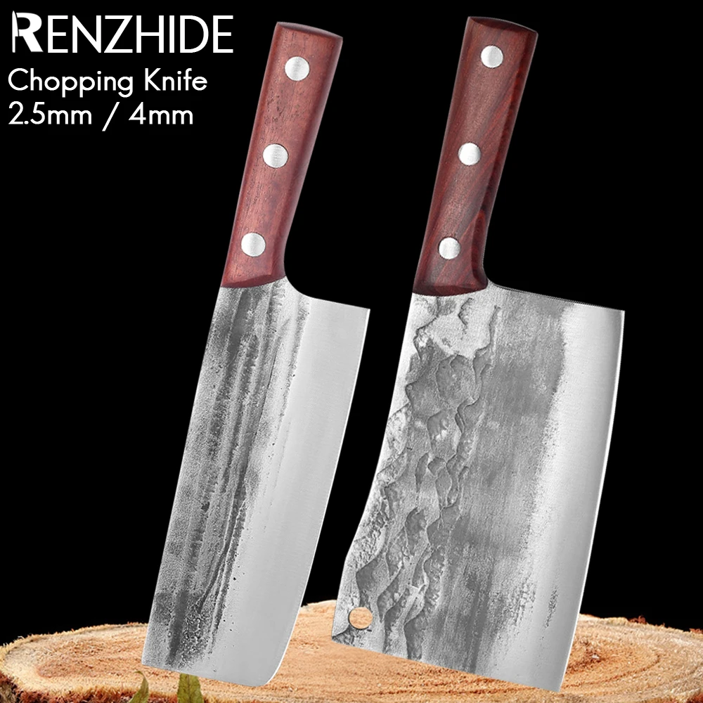 

RZD Forged Steel Bone Chopping Cleaver Knife 4mm thickness Kitchen Cooking Slicing Meat Cutting Fillet Fishing Tool Accessory