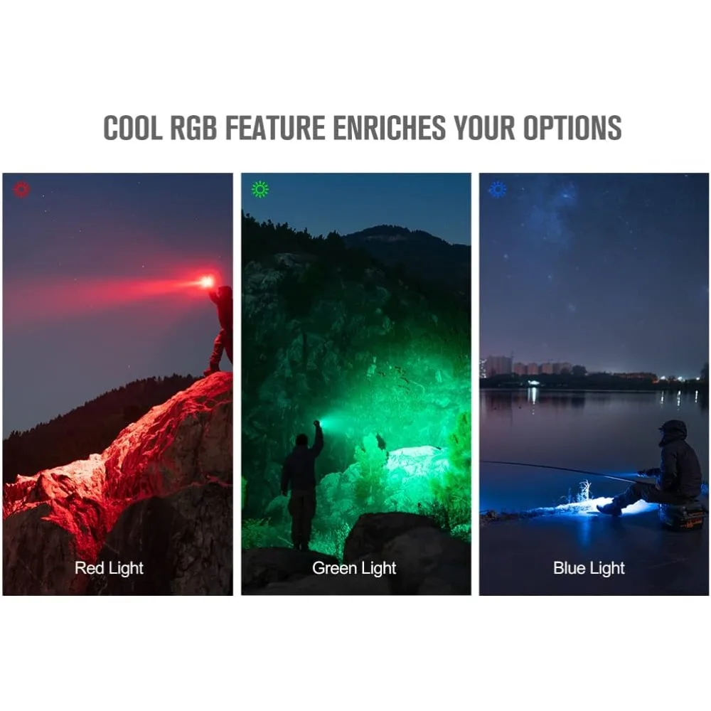 Mini 7,000 Lumens Bright Flashlight with 600 Meters Beam Distance, Powerful RGB Flashights, Magnetic Rechargeable Lights