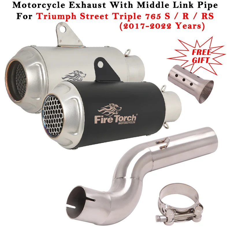 

Motorcycle Exhaust Escape Modified System Muffler Middle Link Pipe DB Killer For Triumph Street Triple 765 S R RS 2017 - 2022