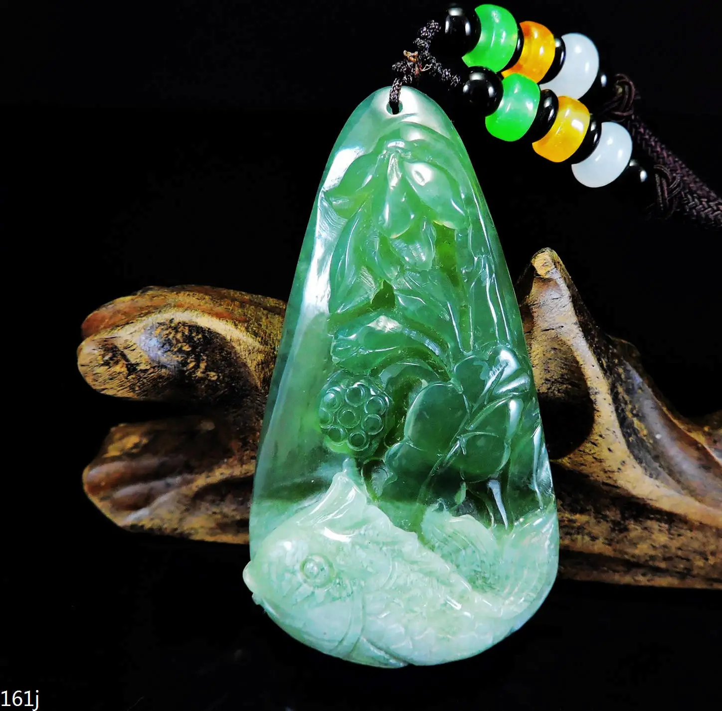 

Jade Jewelry Natural Jade Pendant Necklace Hand-Carved fish&lotus flower Jadeite Necklace Pendant Gift No Treatment 161j