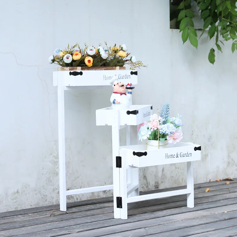 Estantes de flores Vintage para sala de estar, balcones de madera maciza multicapa, escaleras de pie, estantes de flores de madera