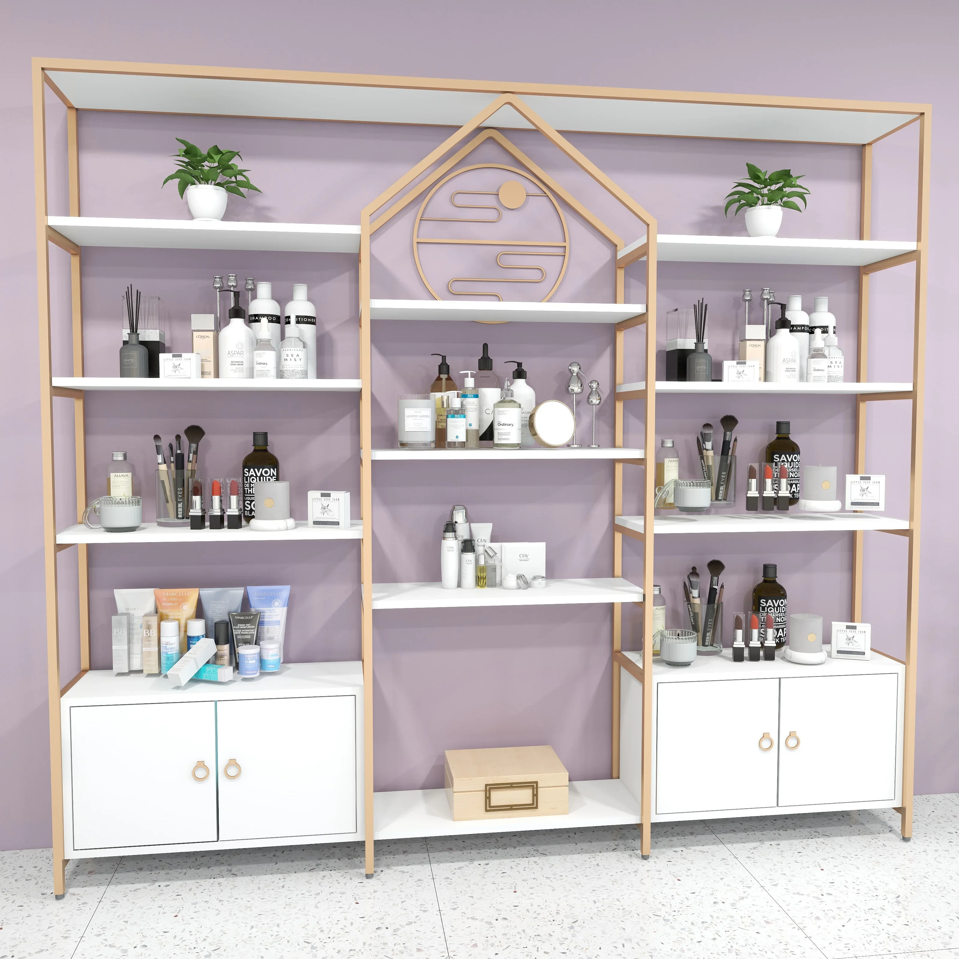 Skincare product shelves, product display racks, display cabinets, light luxury nail salon items