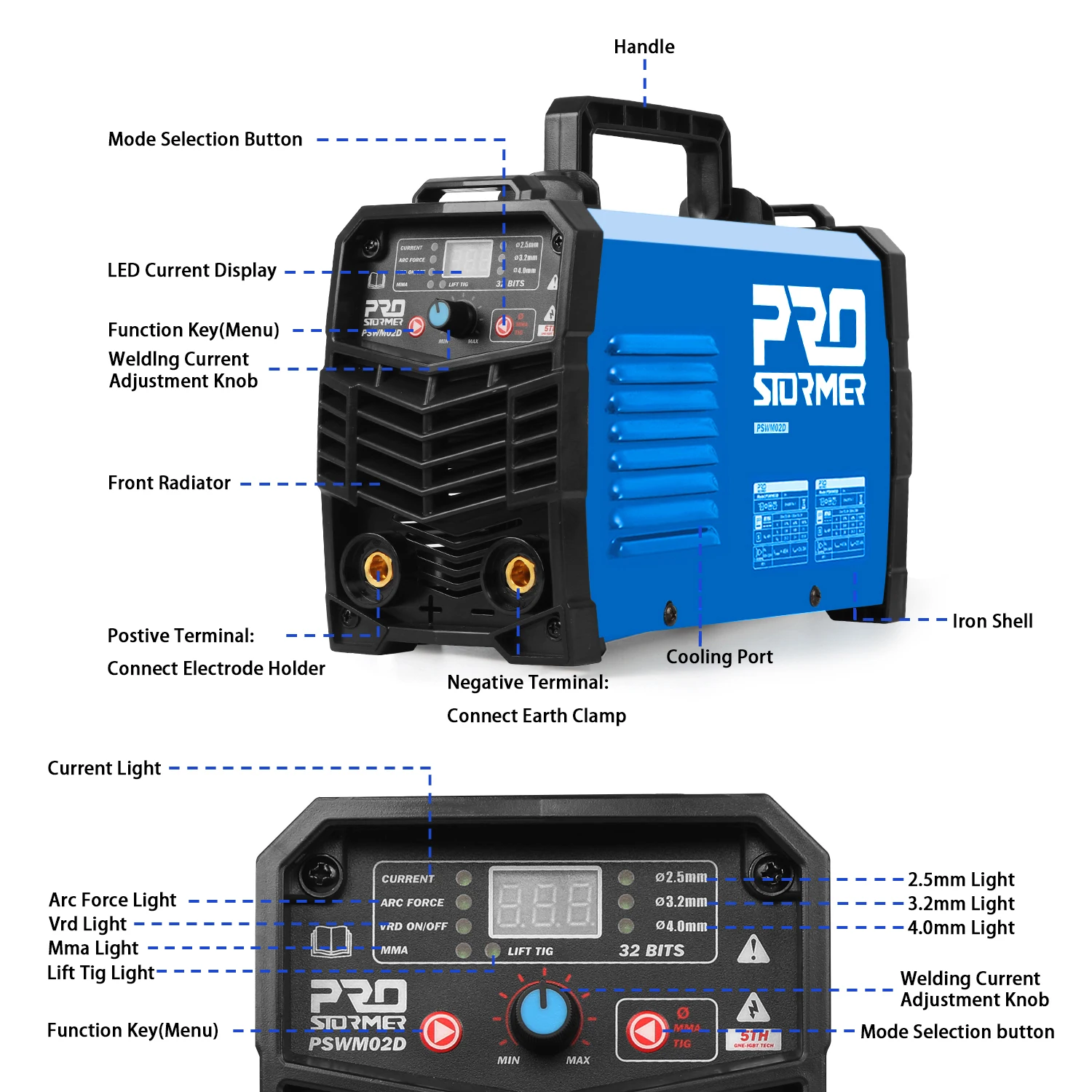 110V/220V ARC Stick Welder 160Amp MMA Welder IGBT Inverter Digital Display Hot Start Portable Welding Machine PROSTORMER