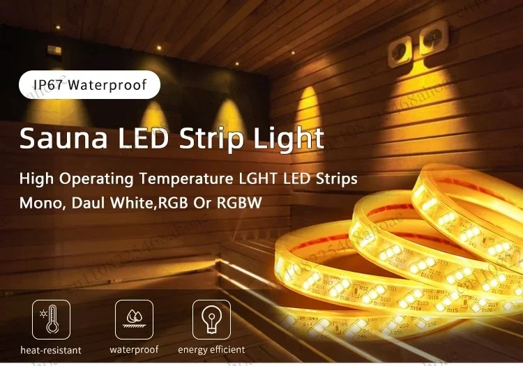 10M IP68 Waterproof COB LED Light Strip 24V Dimmable 105°C High Temp Silicone Flexible Bar For Sauna Industrial Lighting