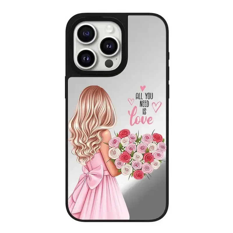 Dog Flower Girl Mirror Magnetic Phone Case Cover for IPhone 11 12 13 14 15 Pro Max Case for IPhone 15 Pro Max