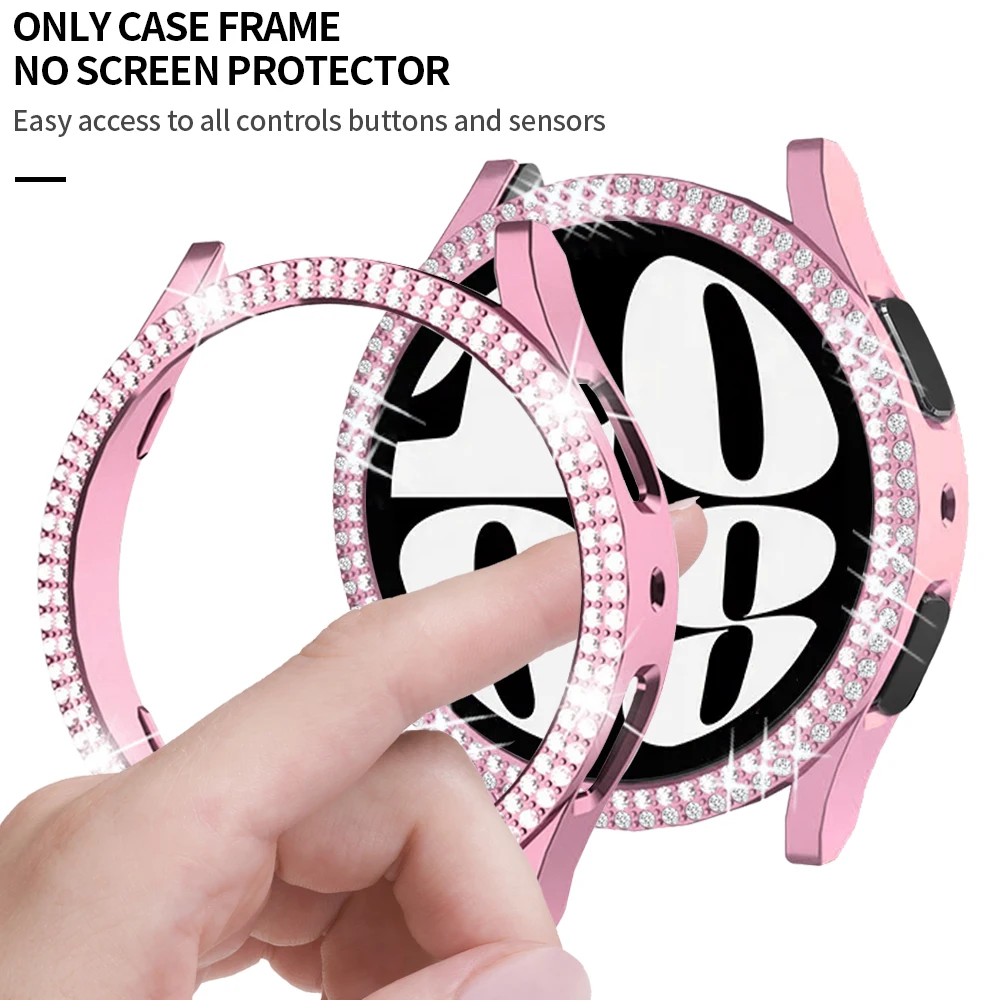 Double Diamond Watch Case for Samsung Galaxy 6 40mm Women Bling PC Hard Hollow Frame Protective Bumper Galaxy Watch 6 44mm Cover