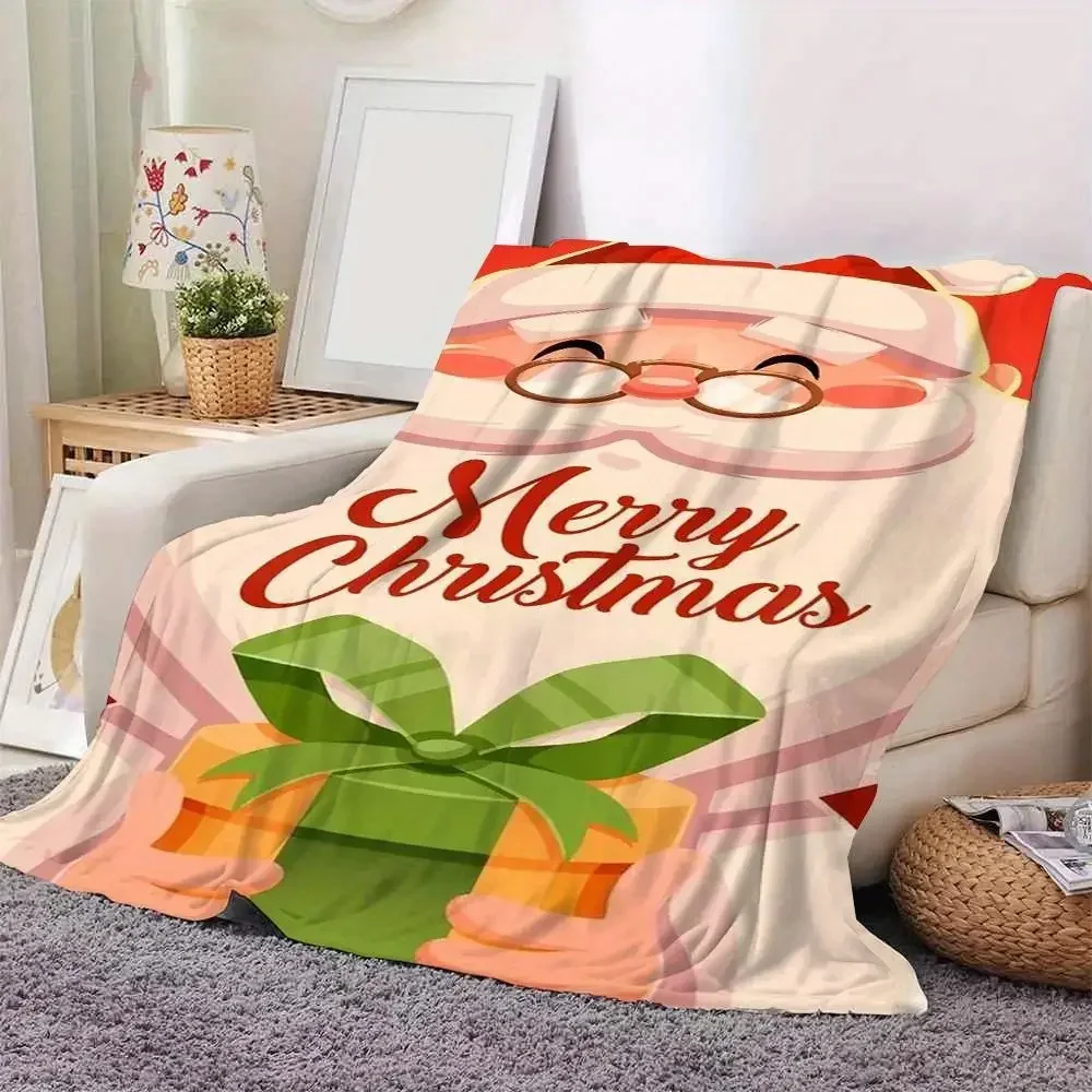 Cozy Santa Christmas Gift Soft Flannel Blanket with Digital Print Perfect for Office and Travel Four Seasons