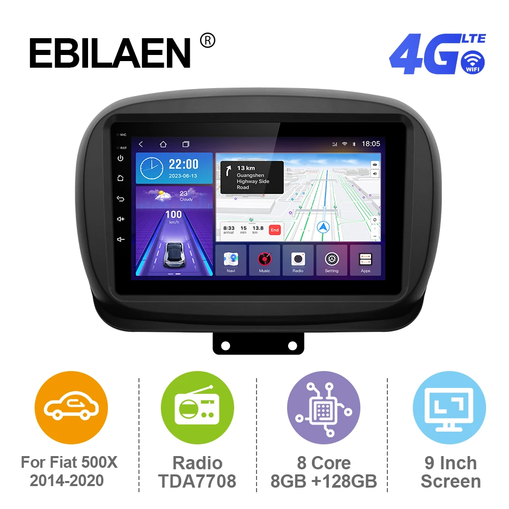 

EBILAEN Android 12 Car Radio For Fiat 500X 2014-2020 2DIN Multimedia Player GPS RDS Carplay Autoradio Mirror Link 4G BT FM