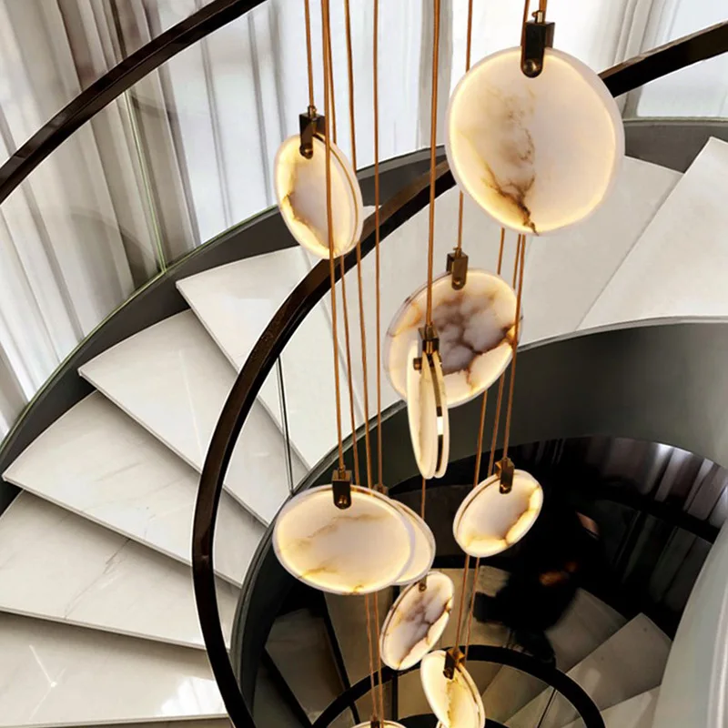 Illuminazione decorativa moderna Hall soffitta Lampadario a led Soggiorno di lusso Scala Lampadario a sospensione in marmo Lampadario a soffitto per villa