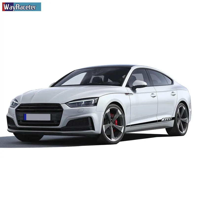 2 Pcs Racing Sport Car Door Side Stripes Skirt Stickers Vinyl Decal For Audi A3 A4 A5 A6 A7 Q2 Q3 Q5 RS3 RS4 RS5 TT Accessories