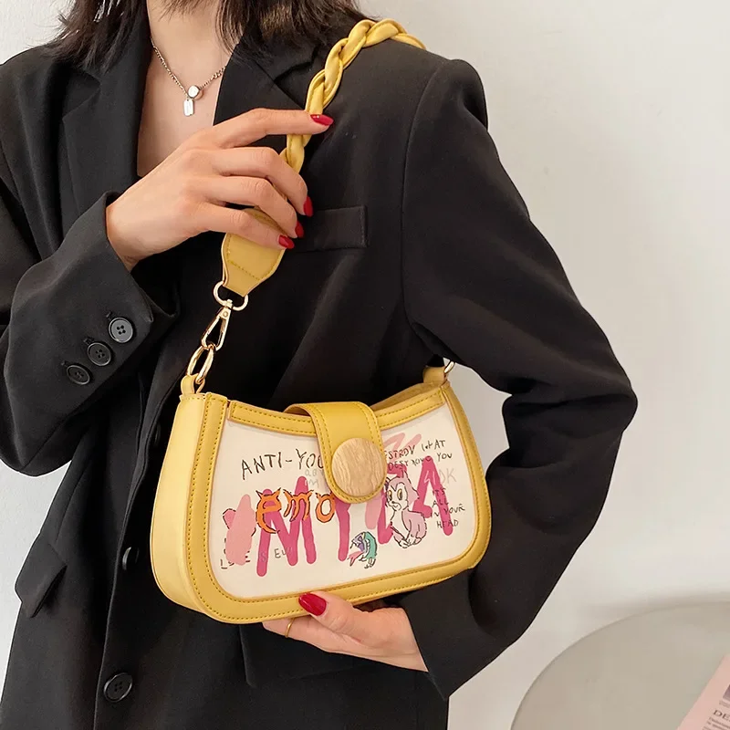 Bolsa quadrada pequena para mulheres, bolsa de axilas no ombro, design de textura de alta qualidade, nova moda, primavera e verão, 2024