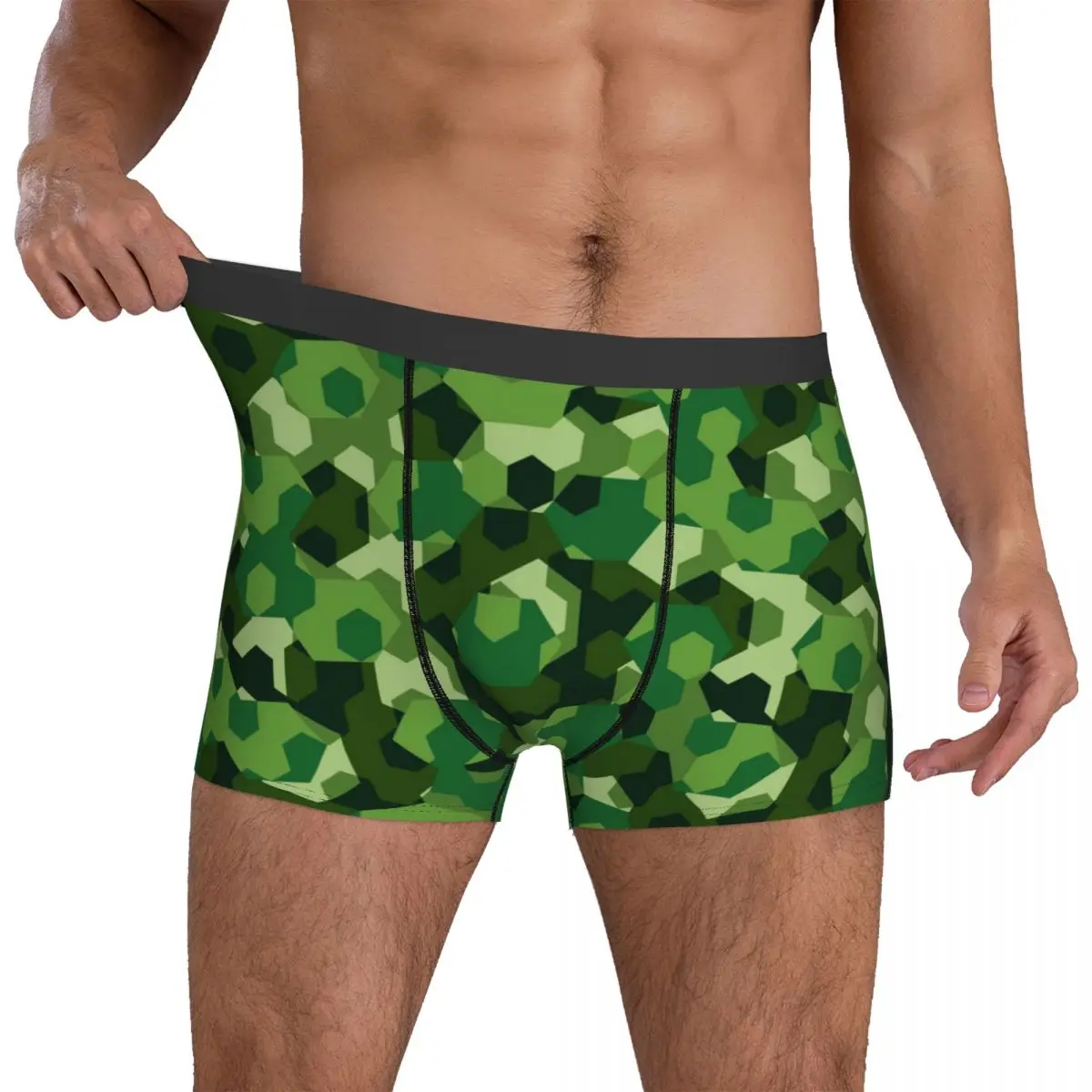 Forest Camouflage Geometric Hexagon Seamless Boxershorts 3D Pouch Underwear Trenky Design Shorts Briefs Novelty Men's Underpants