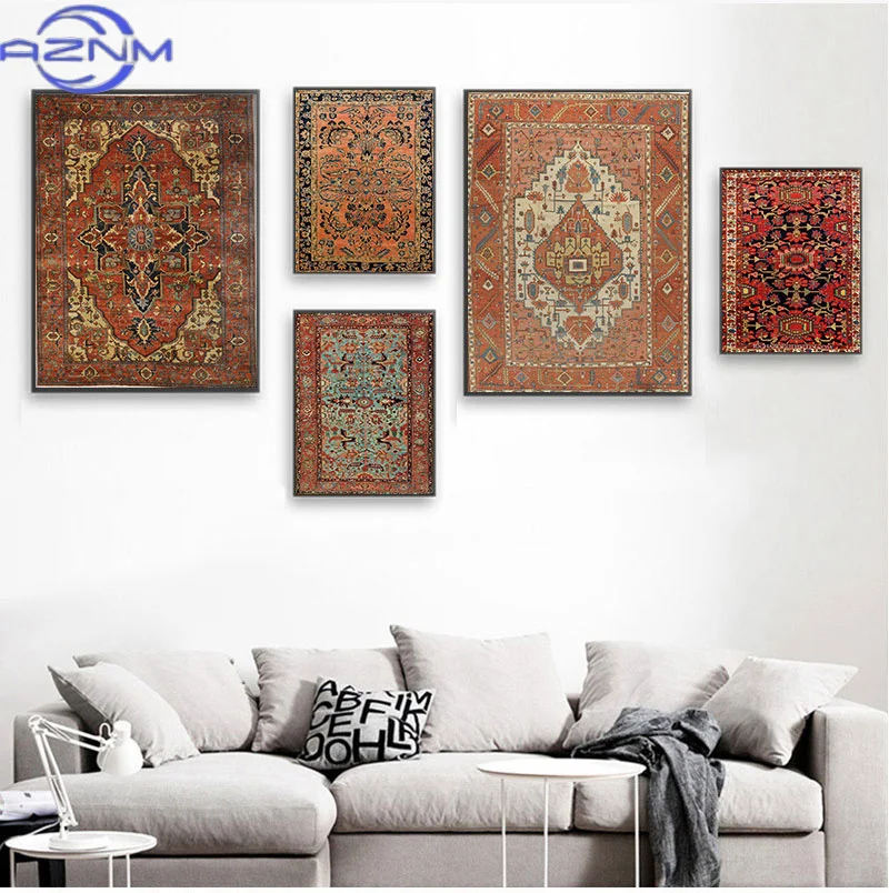 Oriental Rugs Pattern Vintage Posters and Prints Antique Persian Carpets Retro Wall Art Canvas Painting Pictures Home Decor