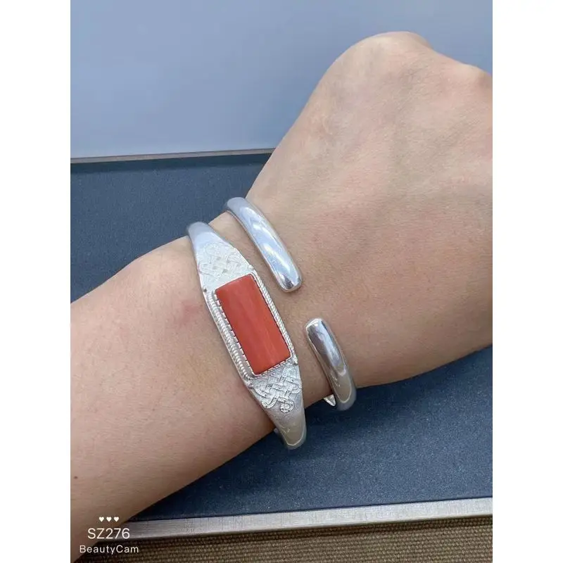 Elemental Bracelet Rectangular Auspicious Knot, Smooth Edges, Inlaid With Ethnic Style, Fashionable And Vintage