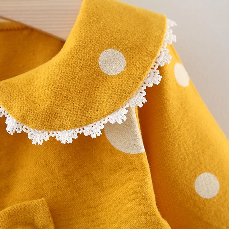 Spring and Autumn Baby Girl Clothes Baby Girl Fashion Doll Collar Long Sleeve Top Bow Polka Dot Printed Bottom Shirt