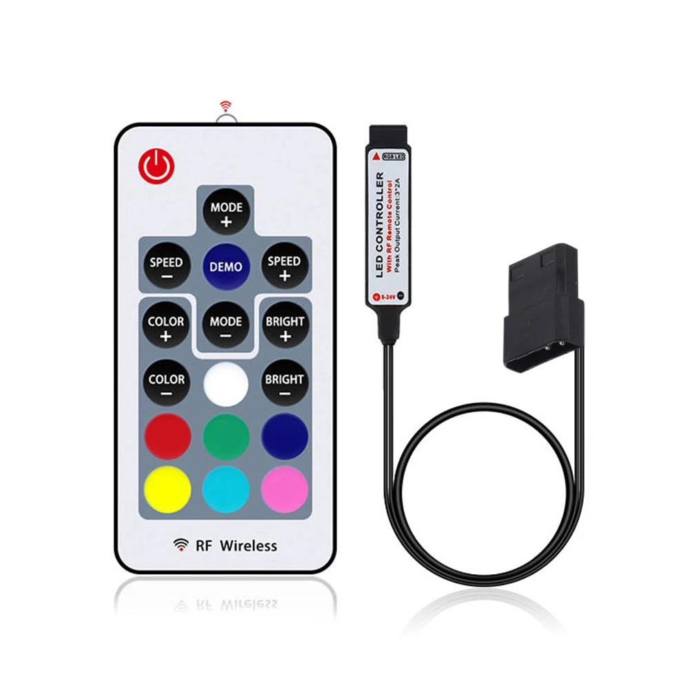 

DC12V Беспроводной светодиодный RGB-контроллер Большой 4-контактный RF 17-клавишный пульт дистанционного управления Контроллер светодиодного диммера Мини-диммер для светодиодной ленты