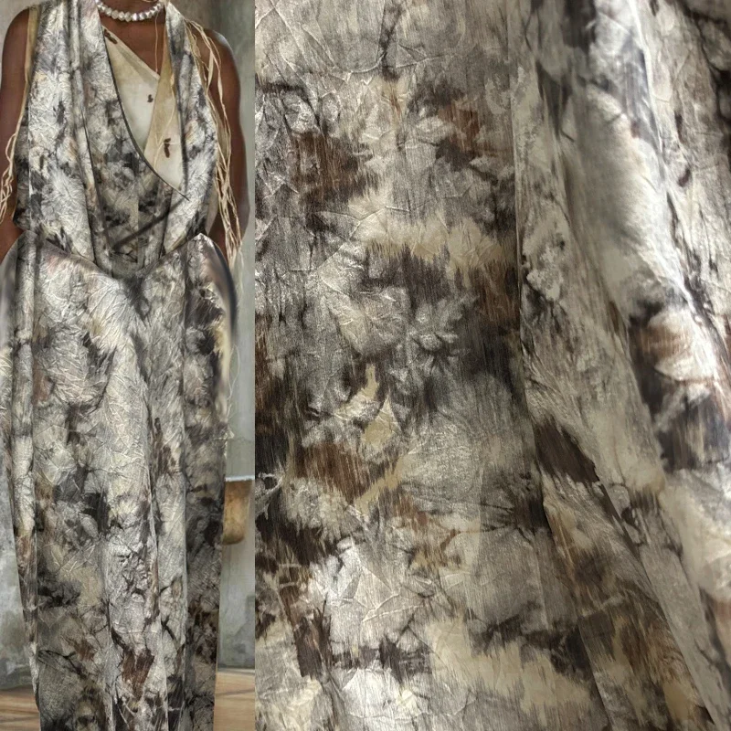 

Dry Wood Color Dark Gold Color Wrinkled Bark Fuzzy Texture Soft and Glossy Texture Designer Fashion Fabric