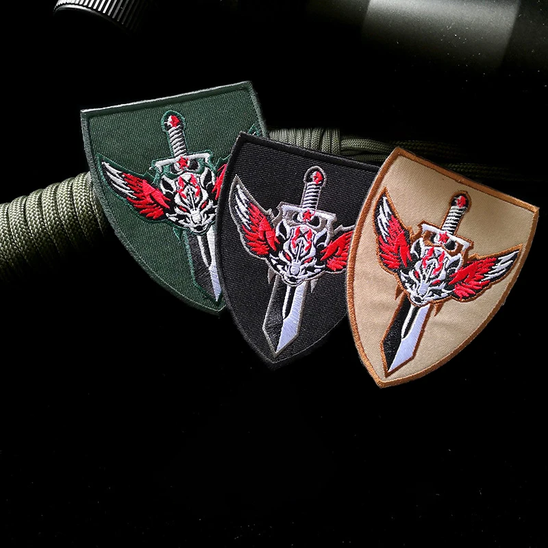 Wolf Warrior Sword Logo Hook&Loop Patches for Clothing Shield Armband Morale Badge on Backpack Hat Embroidered Military Patch