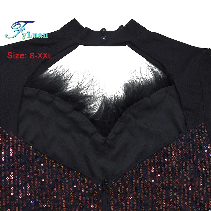 Combinaisons courtes pour femmes, col en V profond, décor de plumes, dos nu, ensemble ajusté avec diamants, manches longues, survêtement en cristal