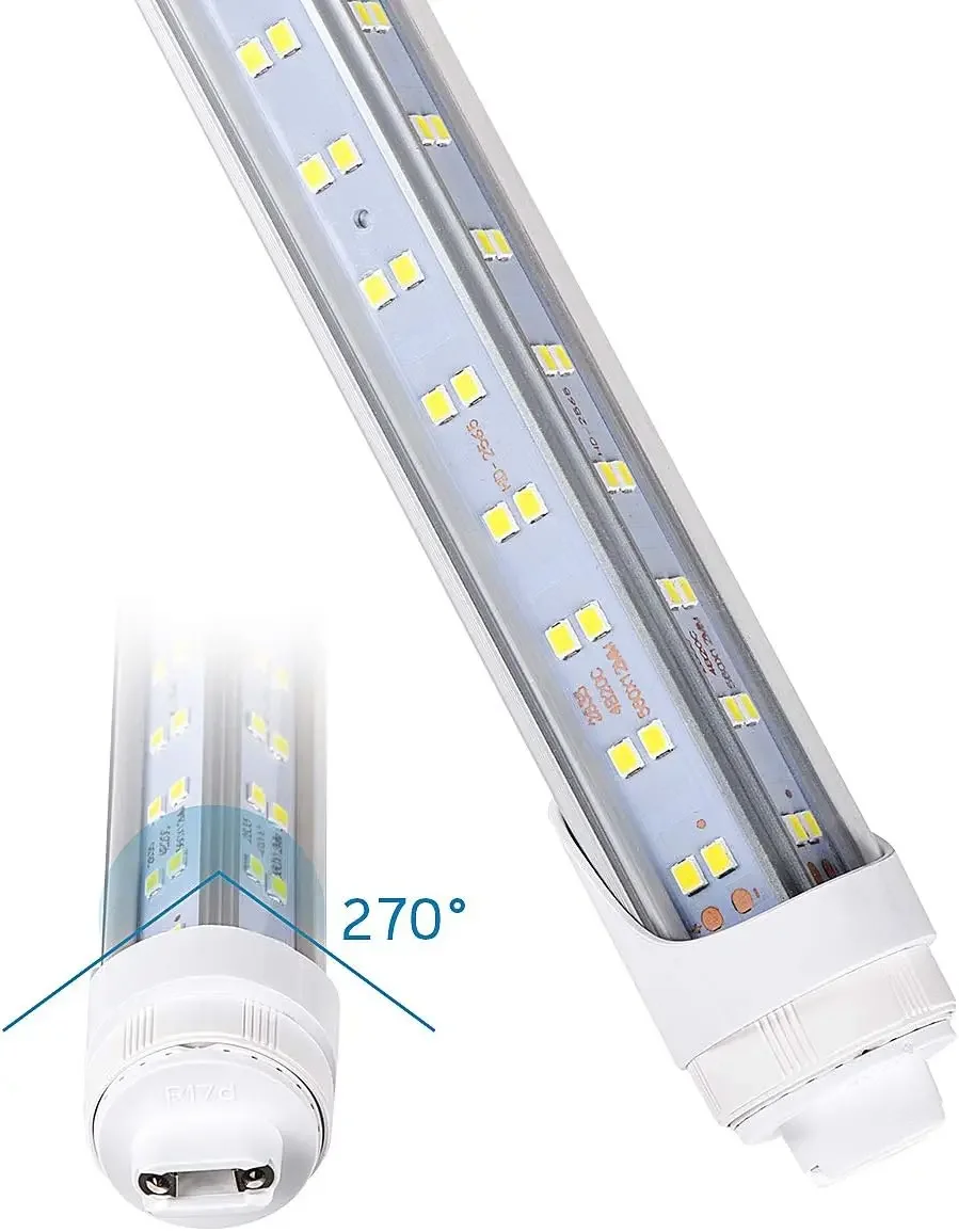 10 قطع مصابيح أنبوبية LED، 8 أقدام، 100 وات على شكل حرف V، لمبة R17D/HO 8FT LED، 6000K أبيض بارد، 14500LM، غطاء شفاف