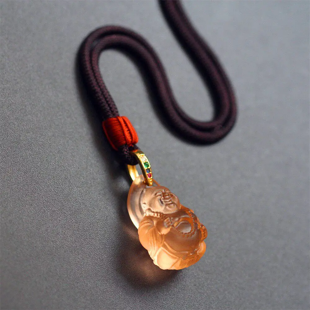 Maitreya Buddha Pendant 3D Big Belly Smiling Buddha Necklace Glass Pendant Multi Color Laughing Buddha Amulet Gifts