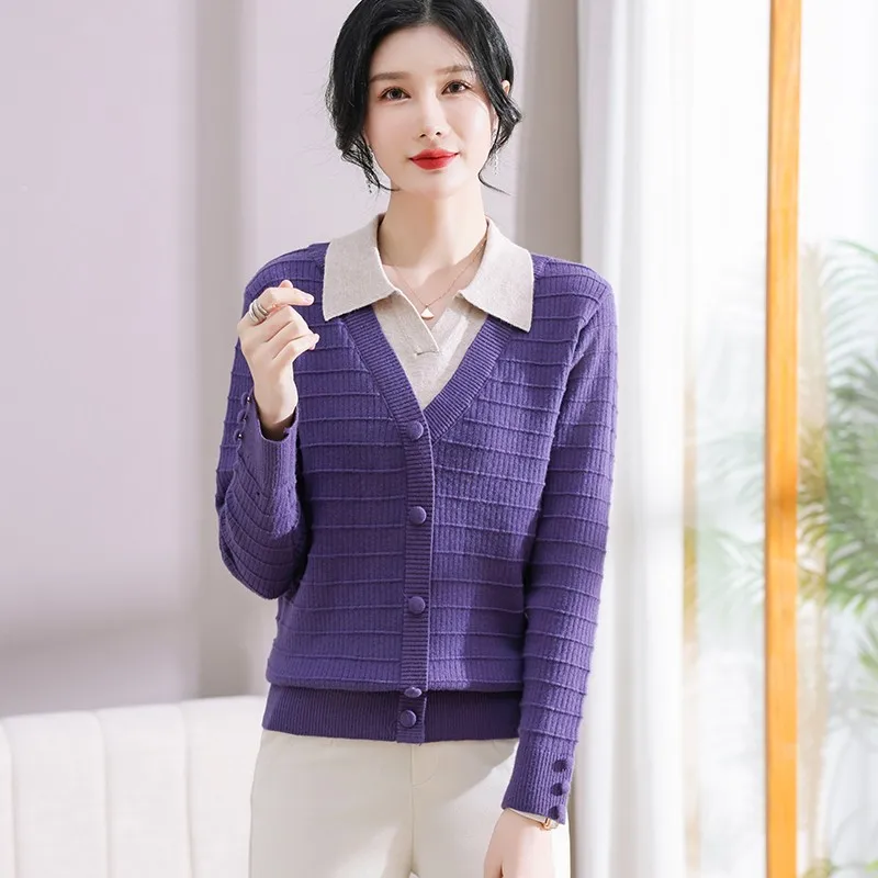 

Women's Clothes Fake Two Pullovers Winter Thick Warm Turndown Collar Wool Jumper Female Tops Knitted Cashmere Sweater