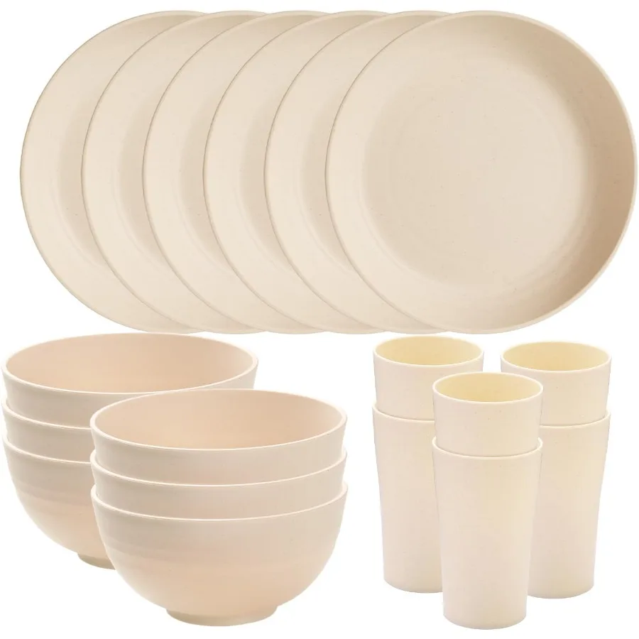 

Наборы столовой посуды из пшеничной соломы, 18 шт., сервисные наборы небьющихся многоразовых столовых приборов, кухонные чашки, круглые тарелки и миски, наборы Mi