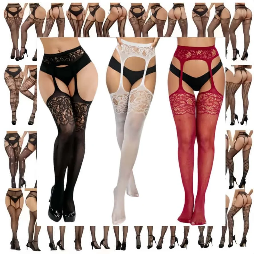 

Fashion Womens Sexy Suspender Stockings Open Crotch Pantyhose Fishnet Tights Night Party Wear Mesh Leggings Garters Hosiery XXXL