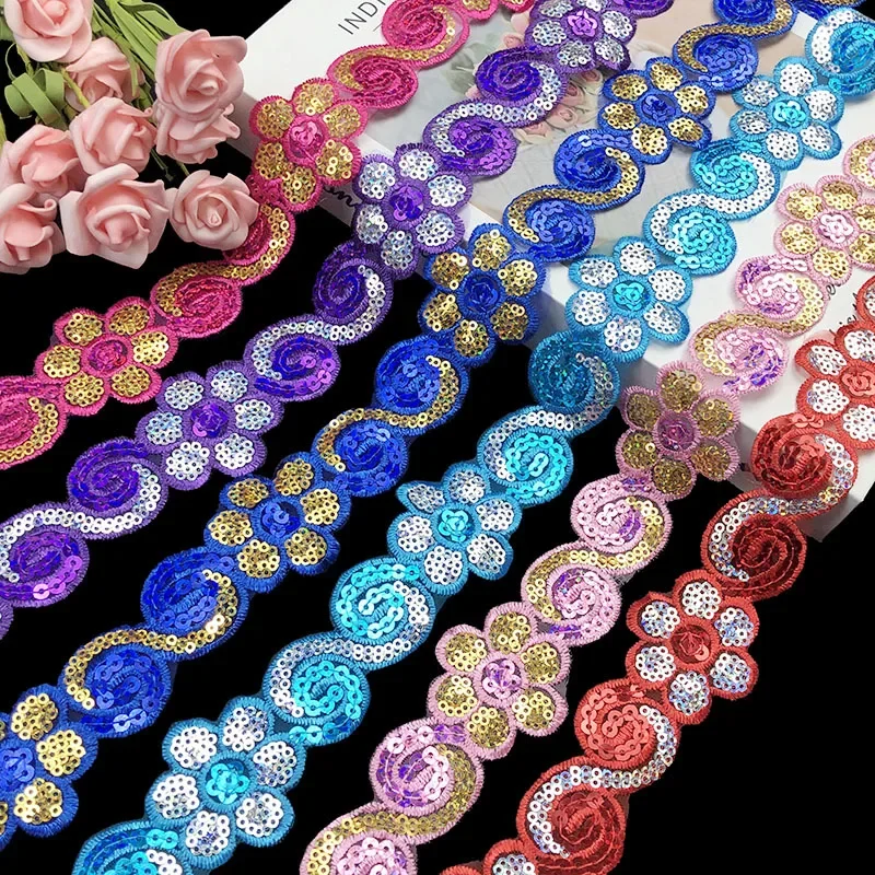 1/3/5 Yards 4cm Sequins Ribbon Lace Trim Sequin Fabric For Dress Clothes Headdress Bridal Sewing Accessories DIY Glitter Trims