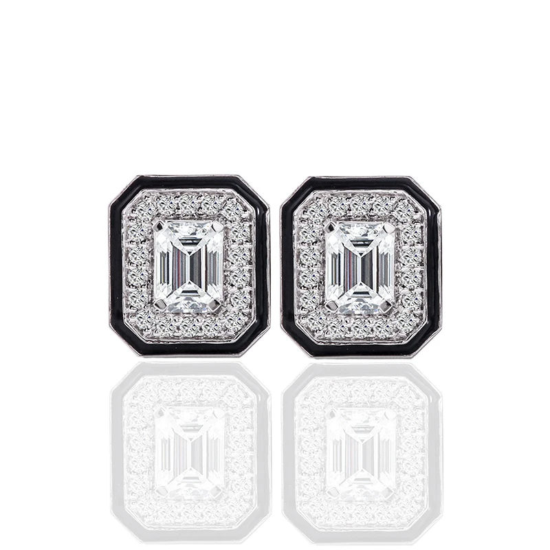 

Mens Earrings Set 18K White Black Gold Ear rings Lab Diamond Moissanite DEF Emerald Cut Rectangle Shape Pave Halo Earrings