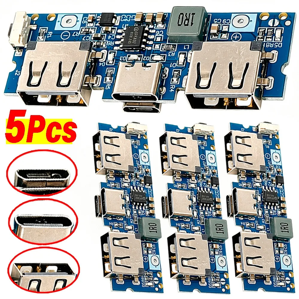 1-5Pcs Type-c Charging Port Dual Usb Charging Treasure Power Board Boost Module 2.4A Mobile Power DIY Motherboard 5V Power Board