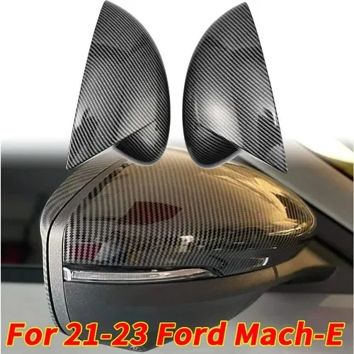 2Pcs Glossy Carbon Fiber Side Door Rear View Mirror Rearview Mirror Trim Cover Case Shell For Ford Mustang Mach-E 2021-2024