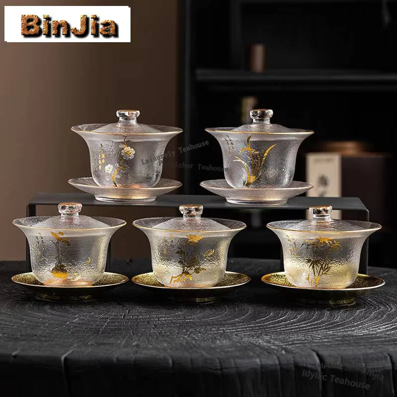 

Высококачественный золотой кристалл, бутик Gaiwan, Сливовая Орхидея, три таланта, чайный сервиз, крышка, чаша, китайские чайные украшения