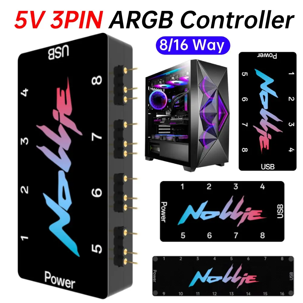 

5V 3Pin ARGB Splitter Hub Support SignalRGB OpenRGB Addressable ARGB Splitter SATA Power for Extended Motherboard Interface