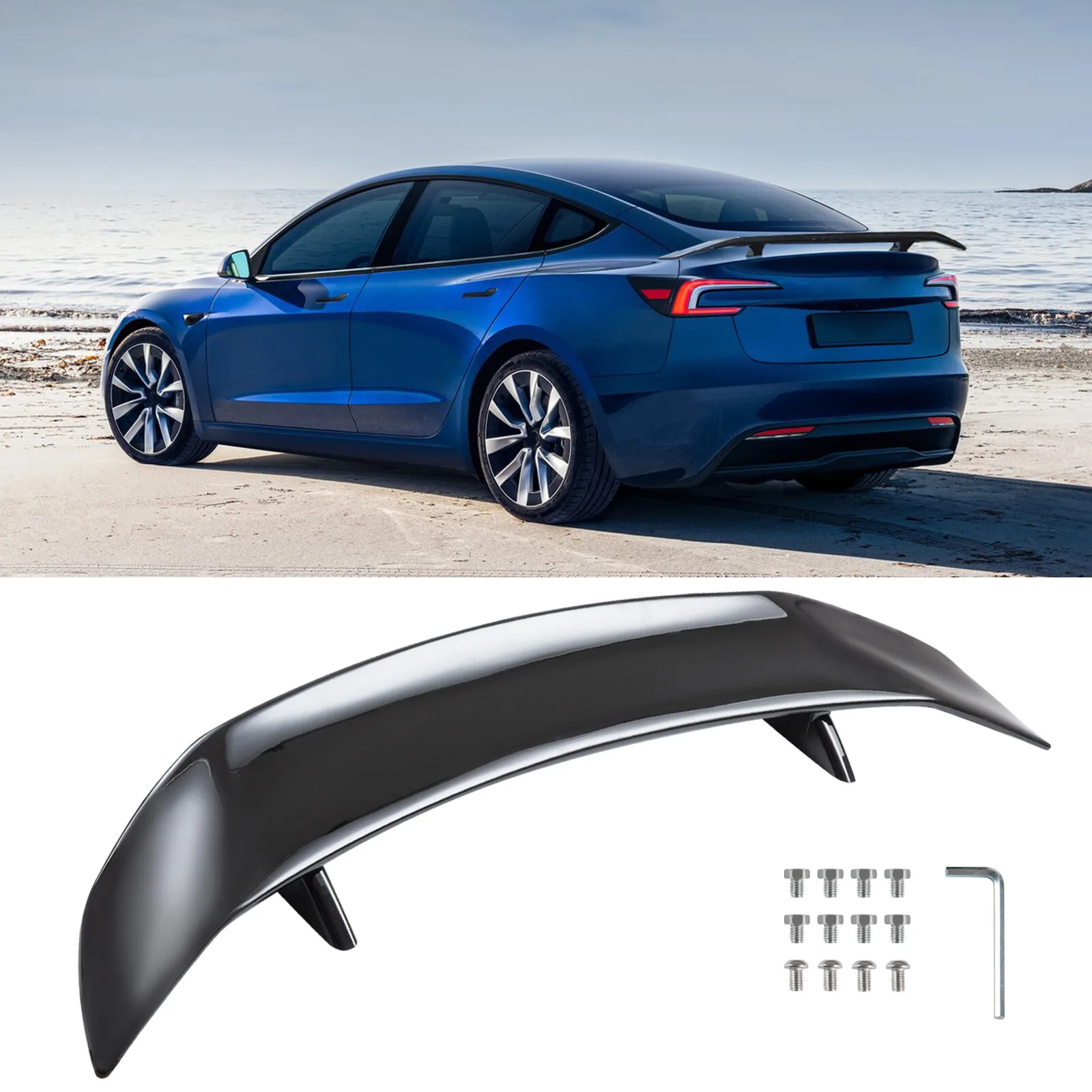 

46" Gloss Black Car Rear Tail Trunk Spoiler Racing Wing For Tesla Model X Y 3 S