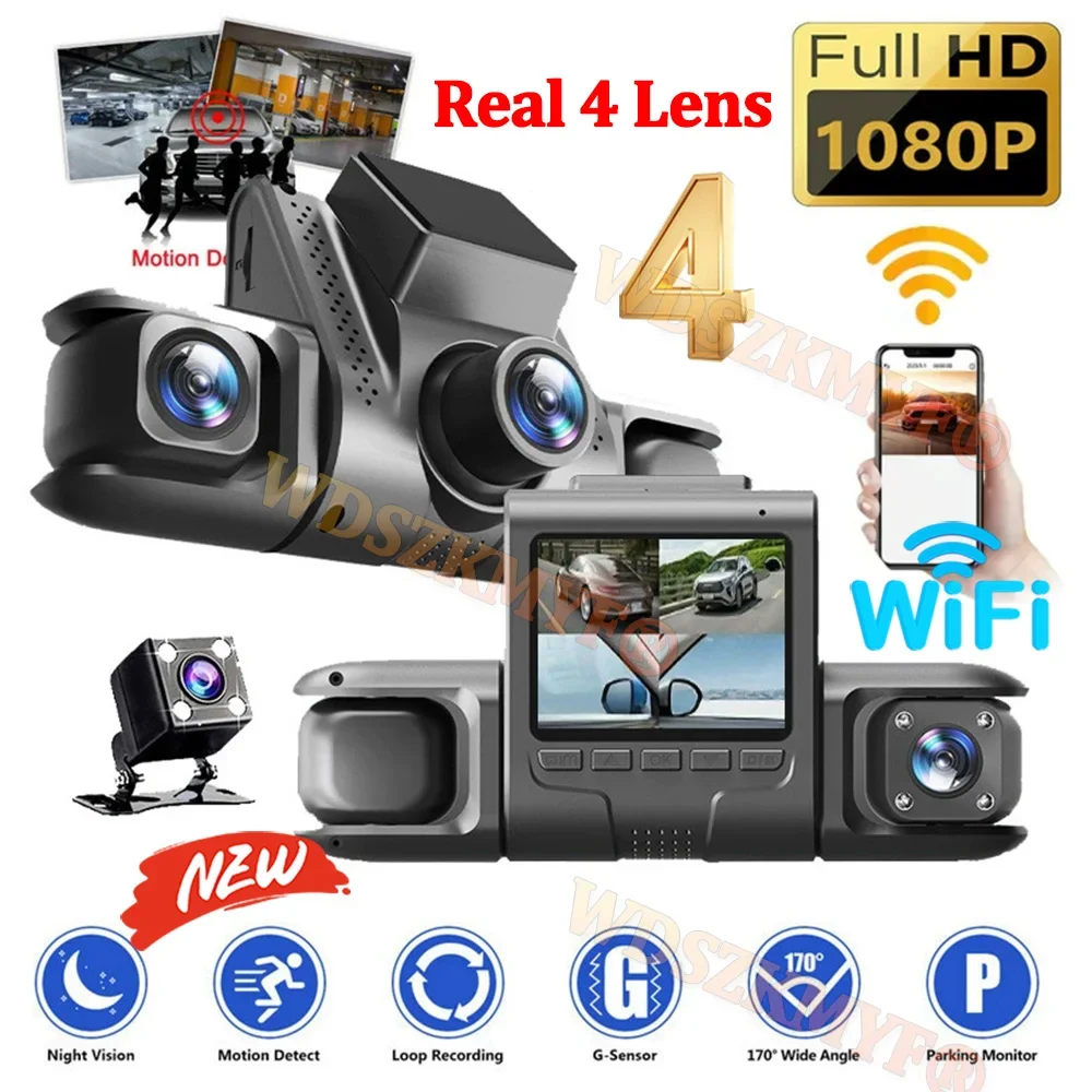 

New 360° Car Dash Cam 4 Channels WIFI Video Recorder 1080P Car DVR Front inside Rotatable and Rear View Night Vision Black Box