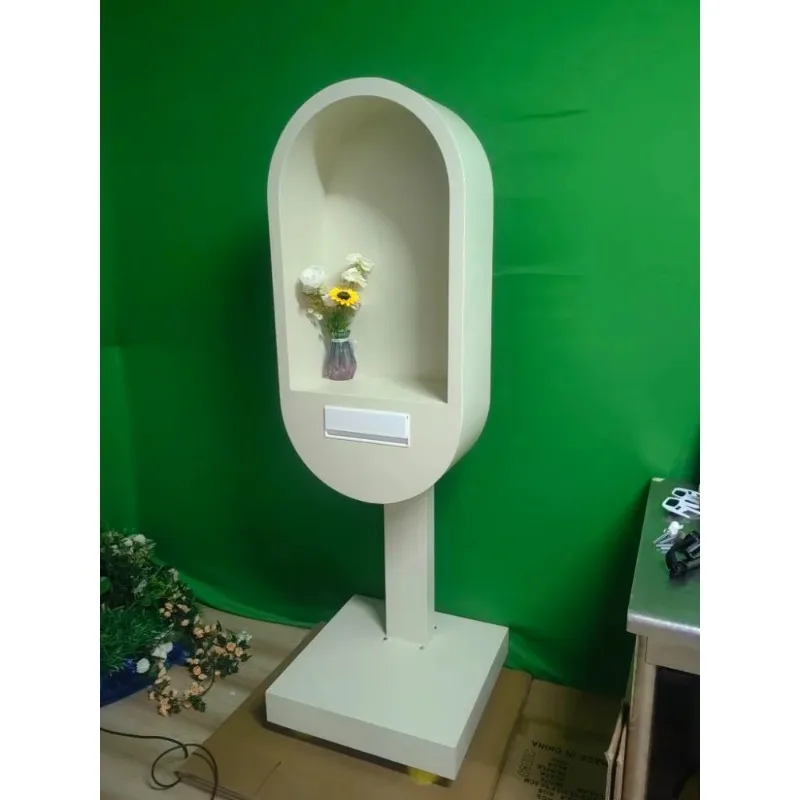 【Hot Sale】LED Light Up Wedding Phone Booth – Multicolor White Photo Booth With Guest Book Rack