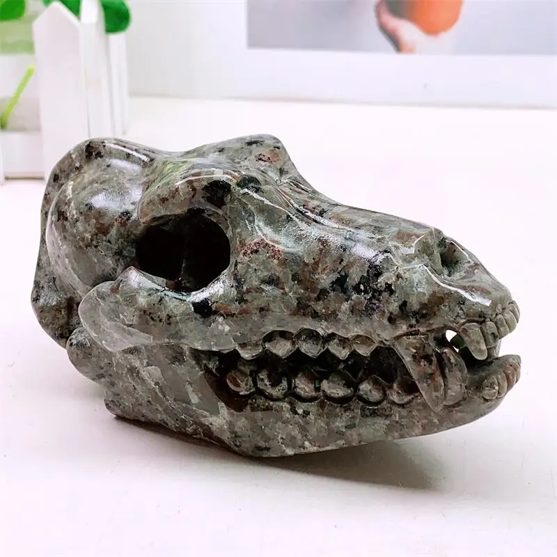

12.5CM Natural Yooperlite Dinosaur Skull Carving Statue Reiki Healing Fengshui Stone Home Decoration 1PCS