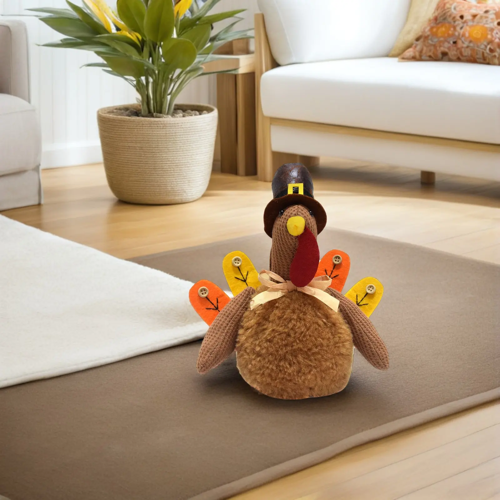 

Handmade Soft Turkey Decoration for Thanksgiving Fall Harvest Festival Tabletop Centerpiece Photo Prop Artistic Detail Child