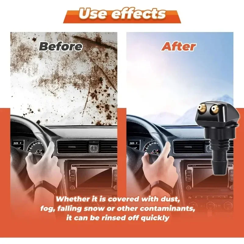 فوهة غسالة عالمية ذات فتحة مزدوجة - فوهة رش ممسحة زجاج السيارة الأمامي لتنظيف الزجاج، سهلة التركيب