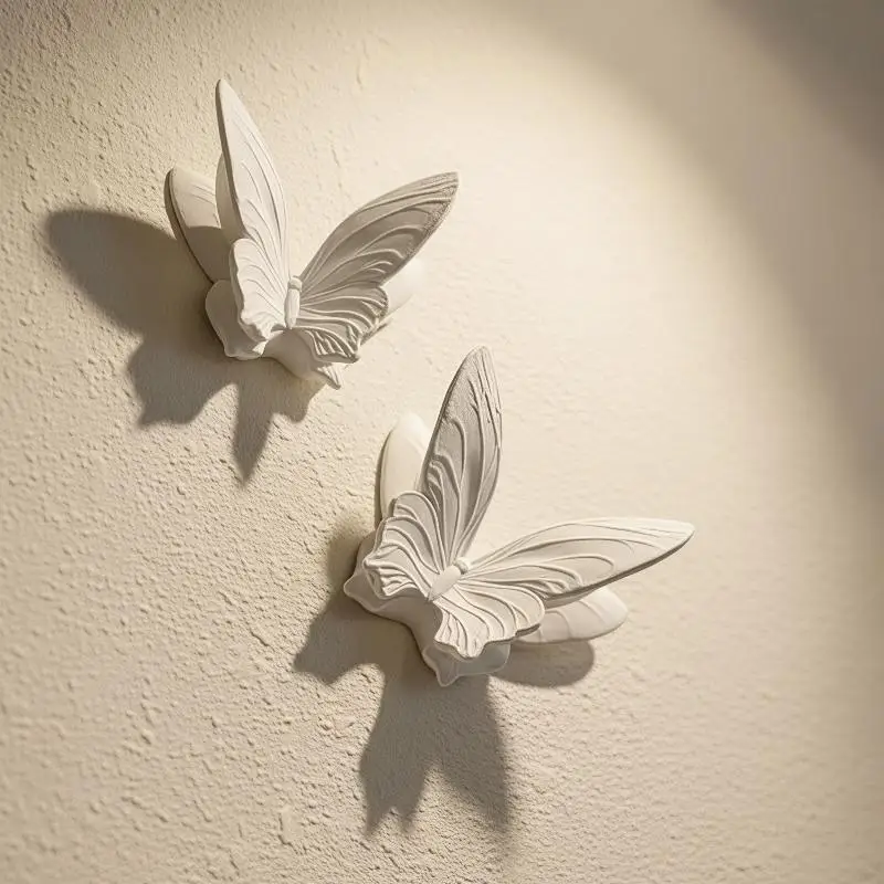 1 PCS Butterfly Wall Decor White Plaster Butterfly Wall Art For Living Room Bedroom French Style Home Decor