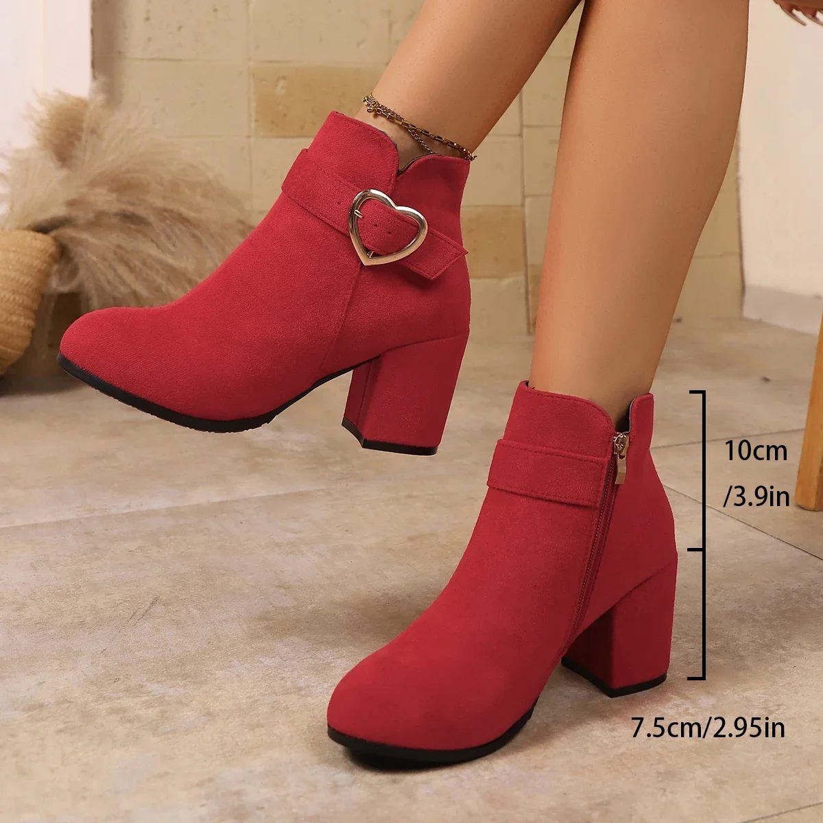Damen-Stiefeletten Retro Wildleder Casual Kurze Stiefel Plateau Hohe Absätze Seitenreißverschluss Elegante Stiefeletten Designer-Stiefel – Detail 6