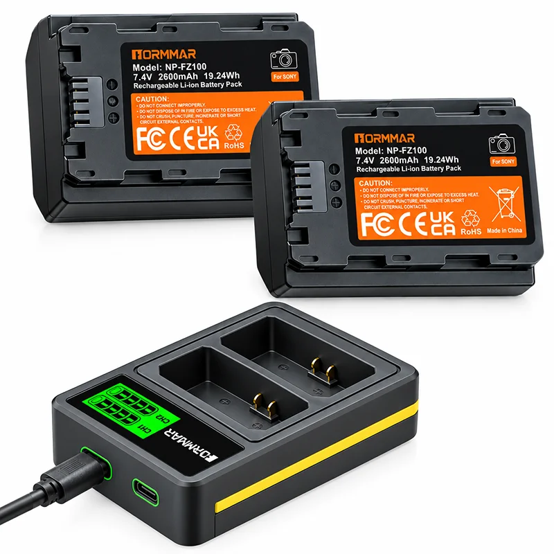 NP-FZ100 Battery 2600mAh 7.4V Rechargeable Li-ion Battery for Sony A7 III A7R III A7R IV A7S III A7 IV A9 II A6600