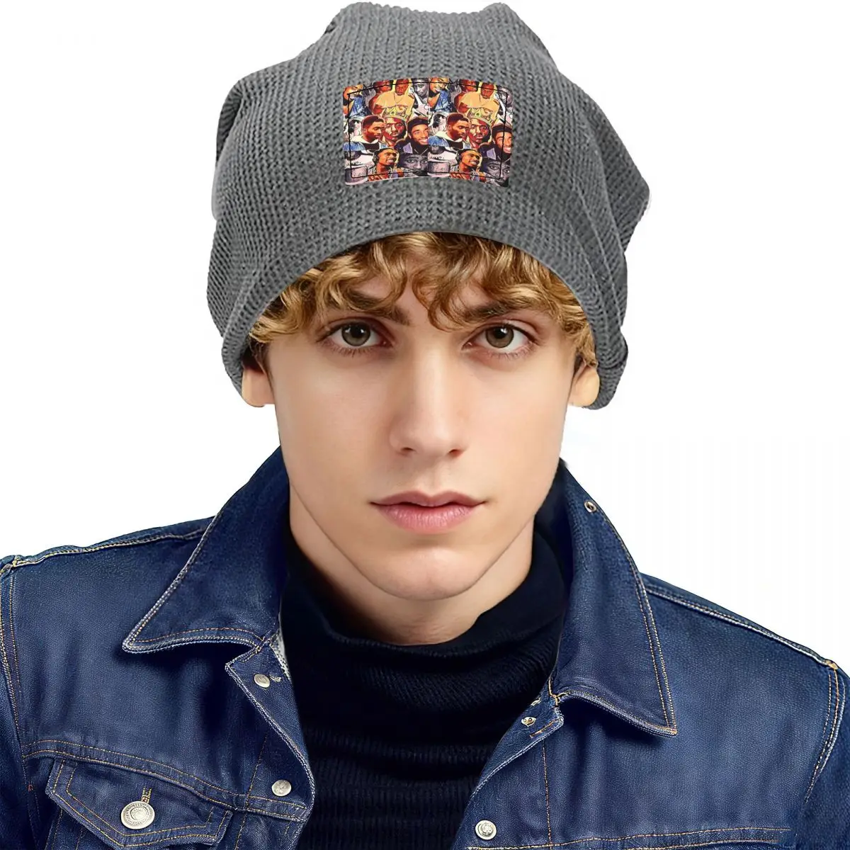 Tupac Old School Rap Vibe 2pac Waffle Knit Fleece Lined Beanie with PU Leather Patch Unisex Warm Winter Soft Cap