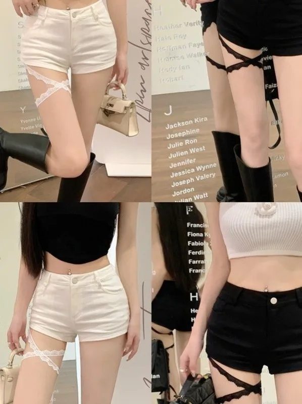 

High Waist Lace Patchwork Bloomer Shorts Women's Summer Thin Elastic Waist A-Line Hot Pants plus Size Casual Slimming Shorts