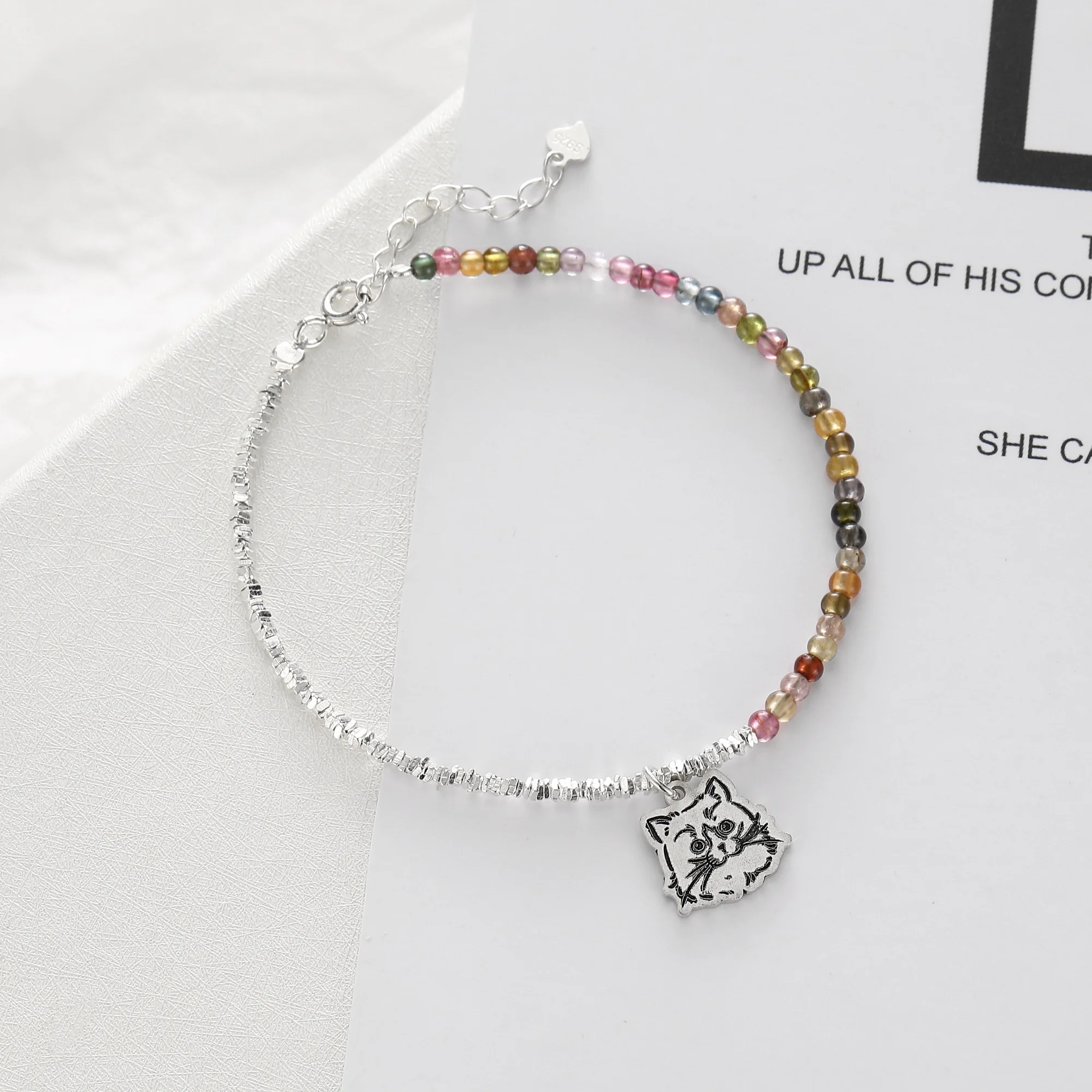 Custom Pet Portrait Charm Bracele Tourmaline Delicate Bracelet or Women For Wedding Gifts 925 Sterling Silver Chain