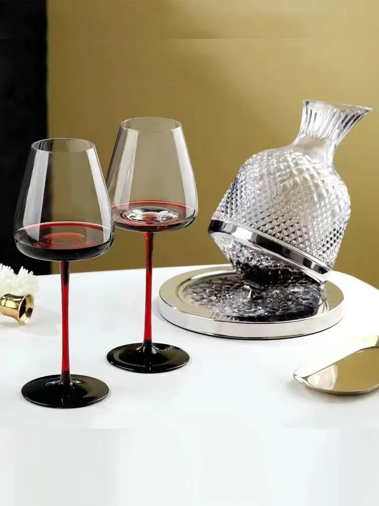 Elegant Burgundy Red Wine Glasses - Crystal Long Stem Wine Cups, European Style Tasting Glassware for Home & Bar